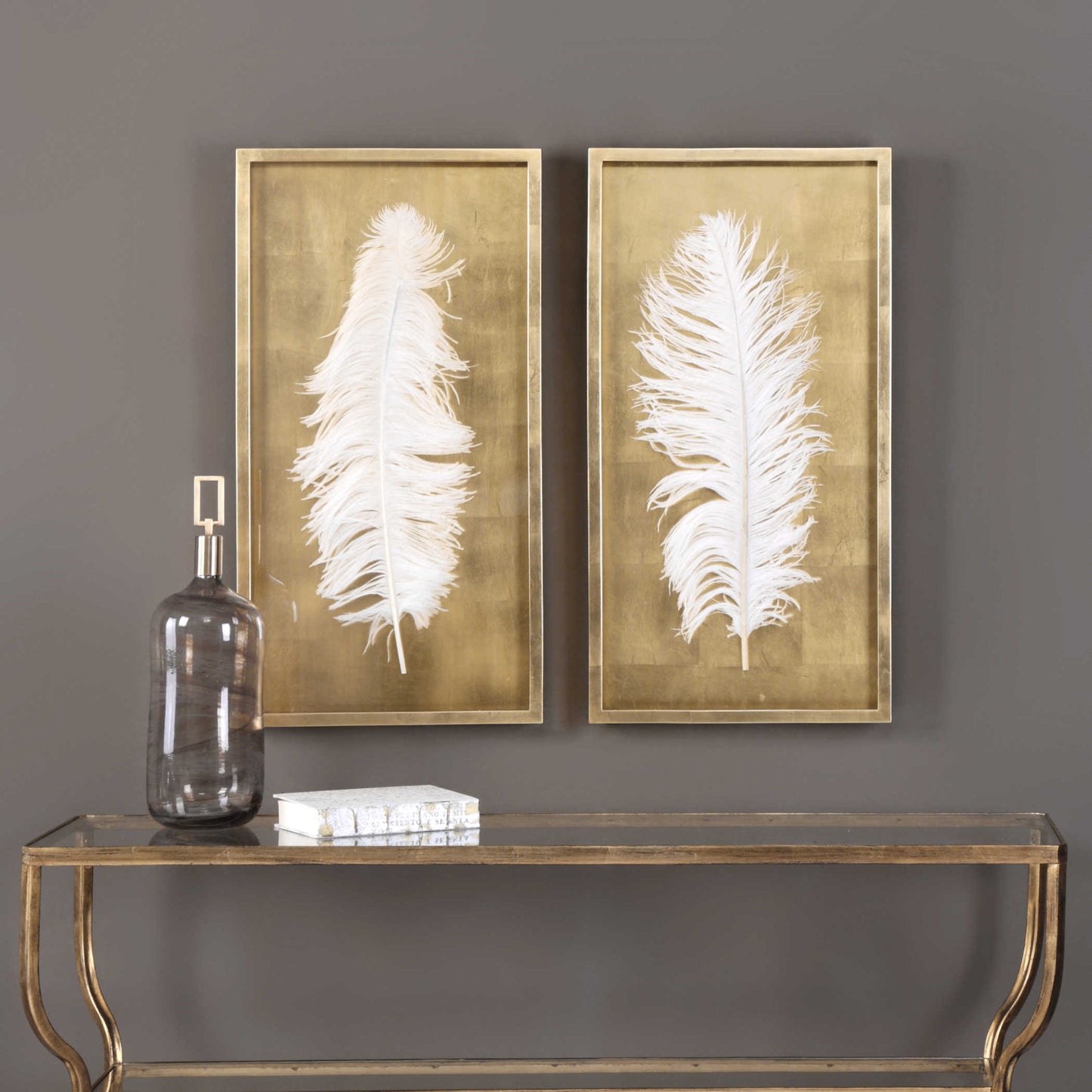 White Feathers Shadow Boxes, set of 2
