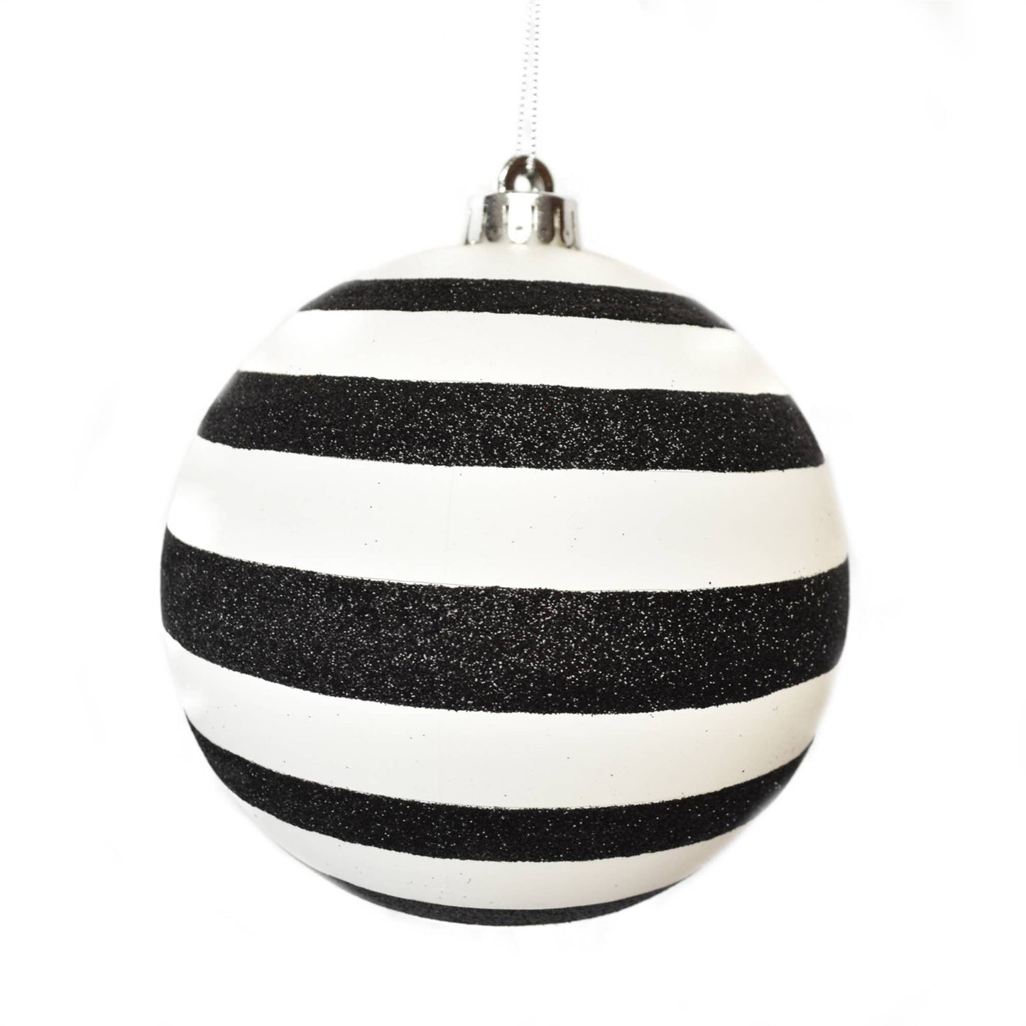 Matte Black Ball With White Glitter Stripes 6’’