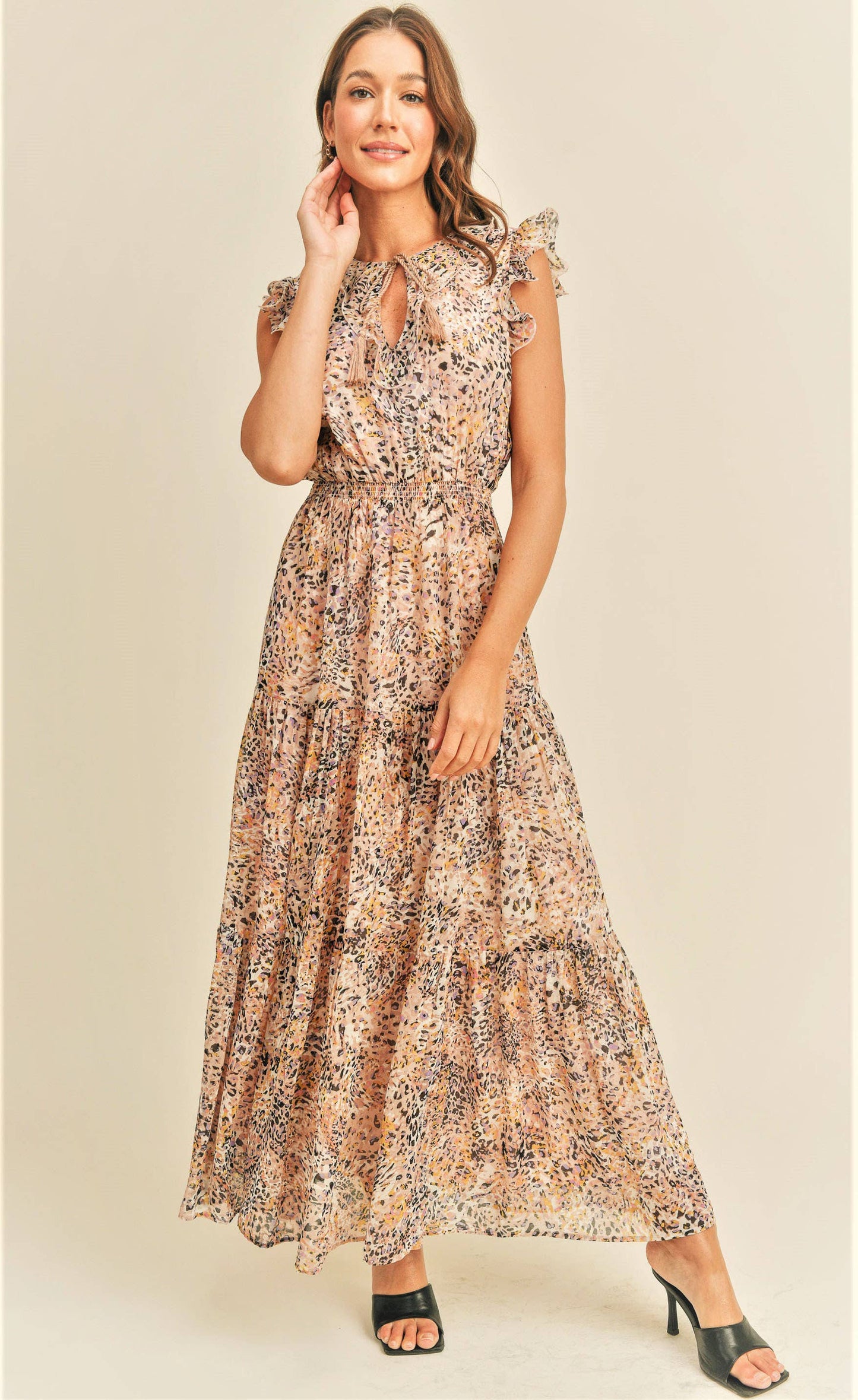Rawr Tie Front Leopard Print Sleeveless Resort Dress