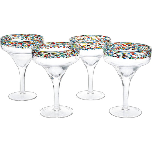 Mexican Hand Blown Margarita Glasses – Set of 4 Large 16oz