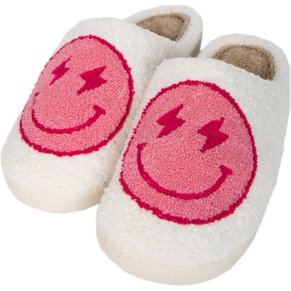 Katydid - Hot Pink and White Lightning Happy Slippers