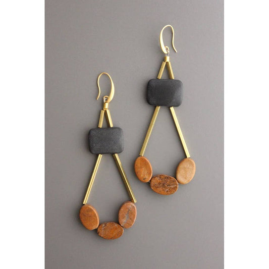 David Aubrey Jewelry - XINE26 Black agate and jasper geometric earrings