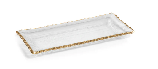 Textured Rectangular Tray w/Jagged Gold Rim