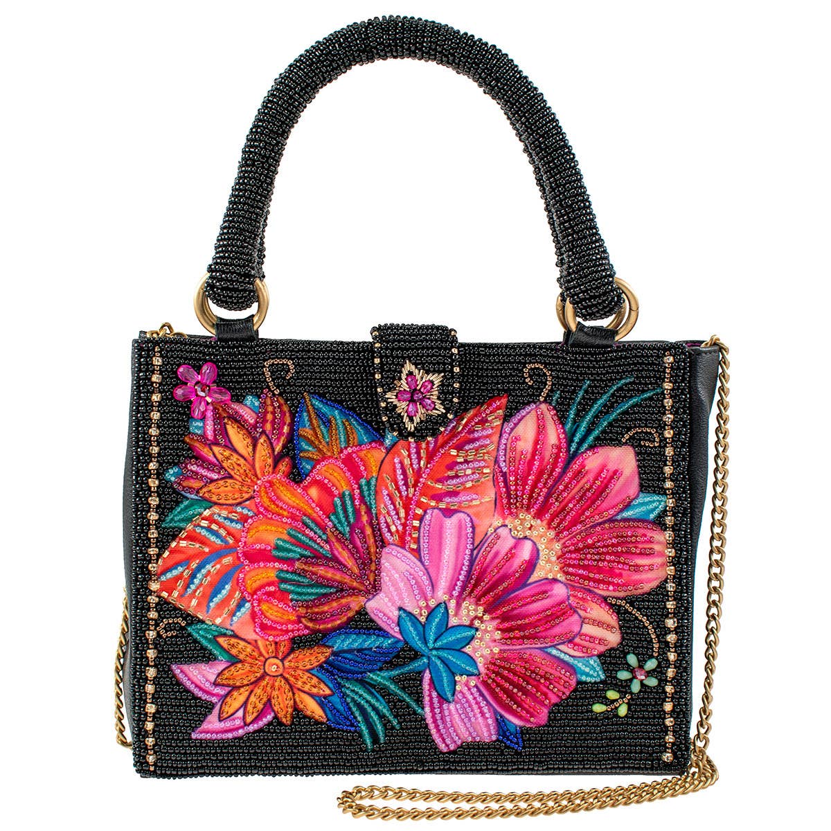 Centerpiece, Black Floral Top Handle Crossbody Handbag