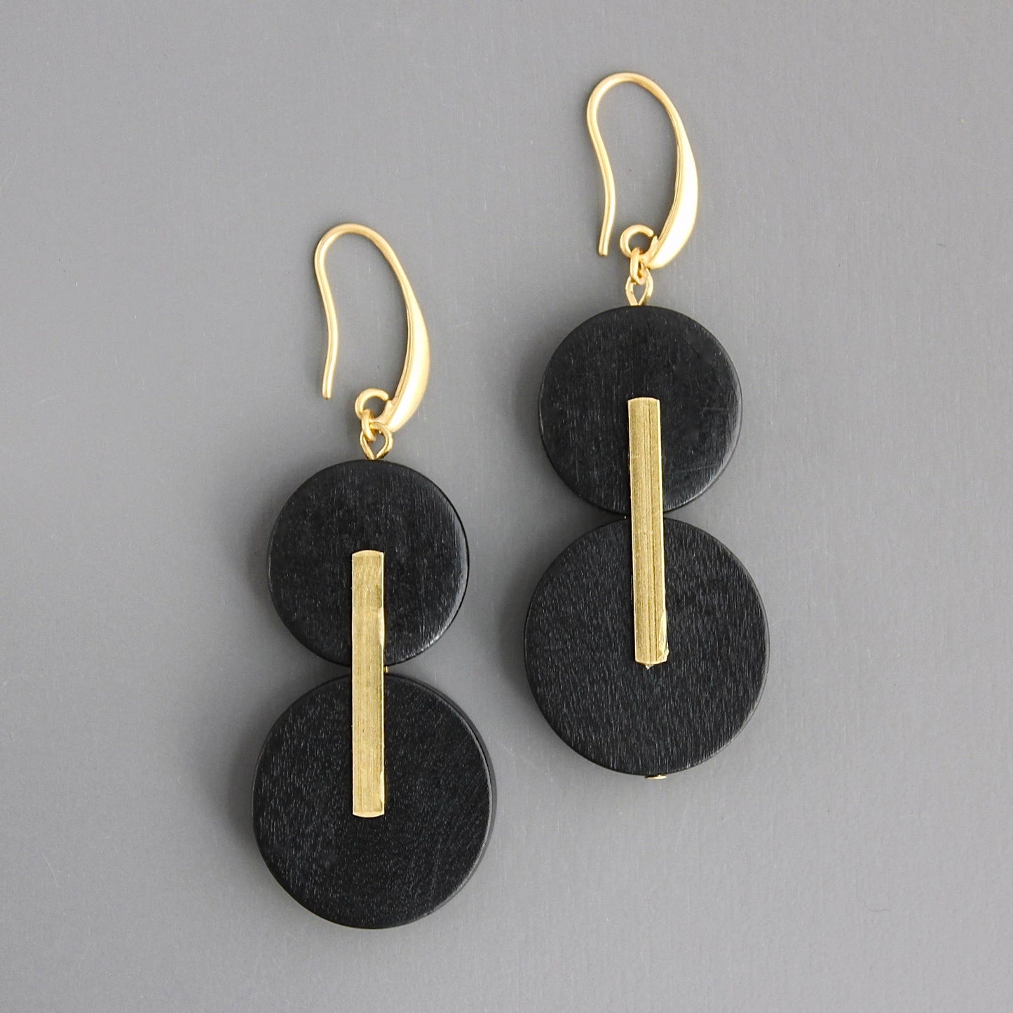 David Aubrey Jewelry - CHRE44 Black wood and brass earrings